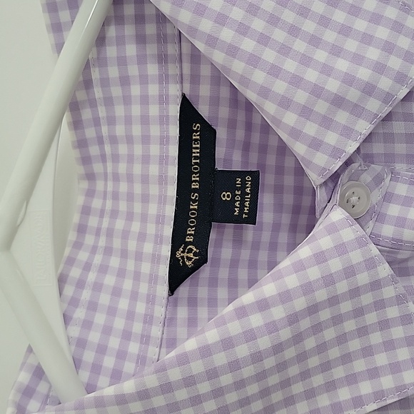 Brooks Brothers Lavender Gingham Checkered Dress Shirt SZ 8 - Picture 3 of 12